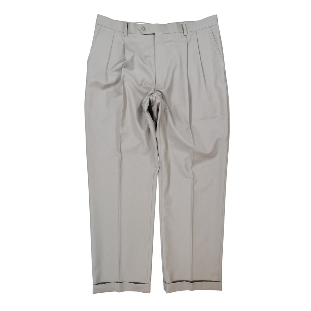 Daniel Cremieux‎ Dress Pants Mens 38x30 Beige Poly Rayon Pleated Cuffed Trousers